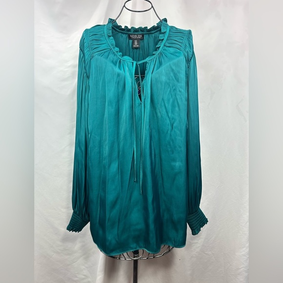 Rachel zoe emerald green silky long sleeve blouse size 1x - Picture 1 of 14